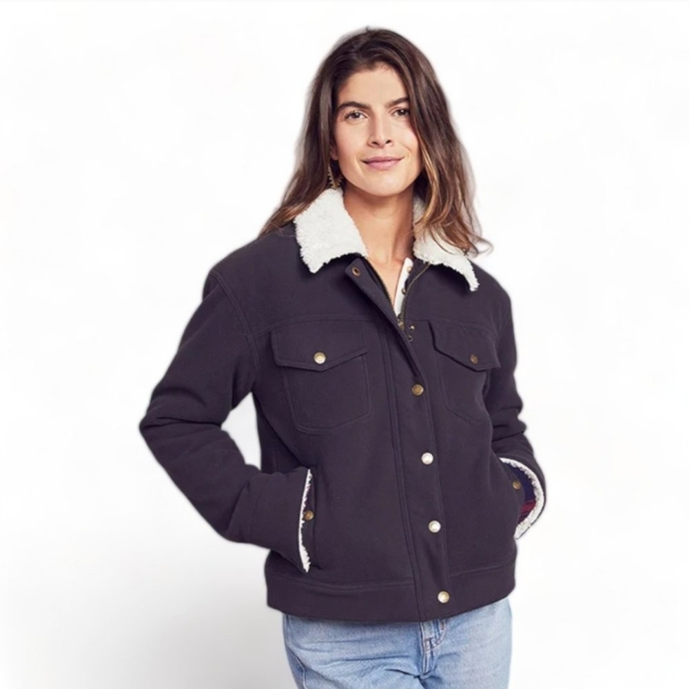 FAHERTY Sherpa Lined Trucker Jacket in Washed Black NWT